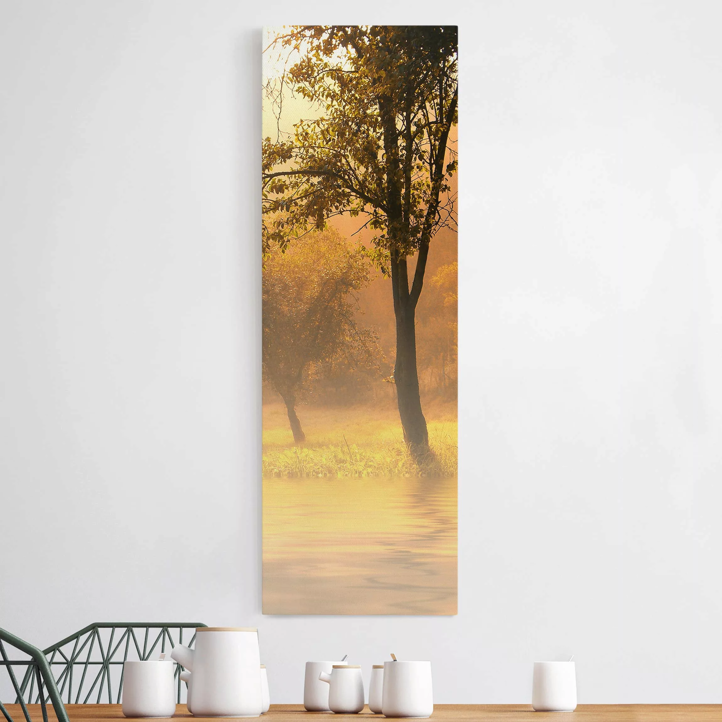 Leinwandbild Wald - Hochformat Herbstmorgen günstig online kaufen