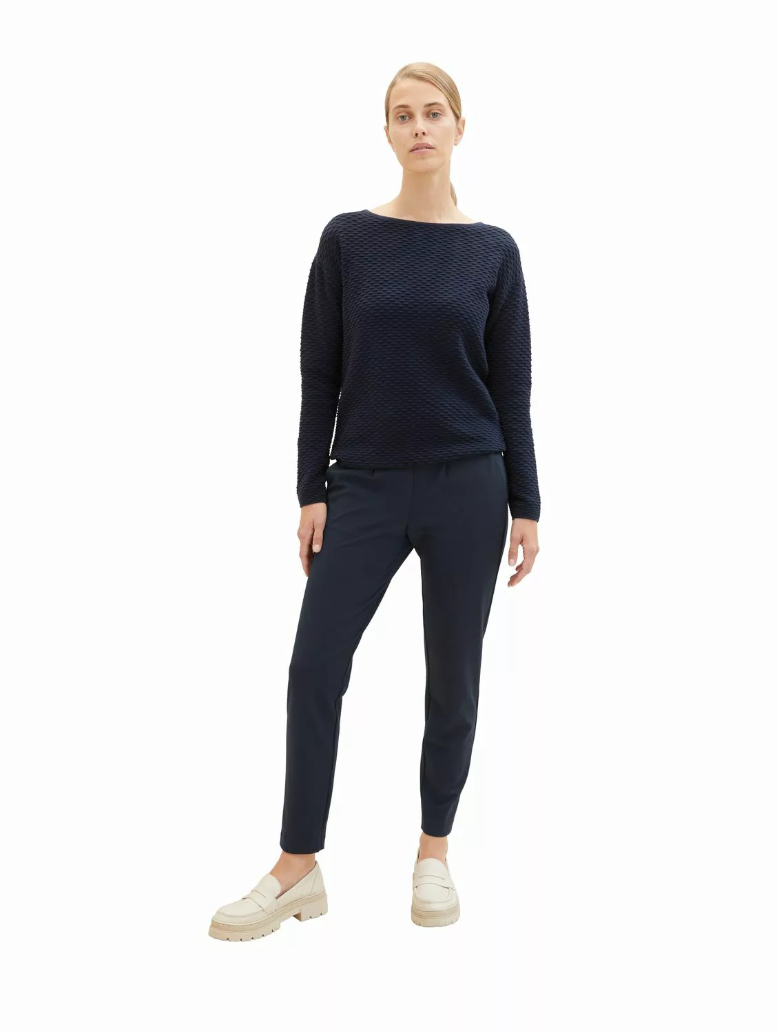 Tom Tailor Damen Hose JERSEY LOOSE ANKLE - Relaxed Fit Schwarz Blau Grau günstig online kaufen