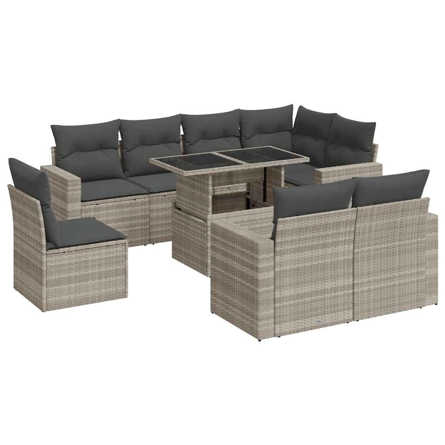 vidaXL 9-Tlg Garten-Sofagarnitur mit Kissen Hellgrau Poly Rattan 3326343 günstig online kaufen