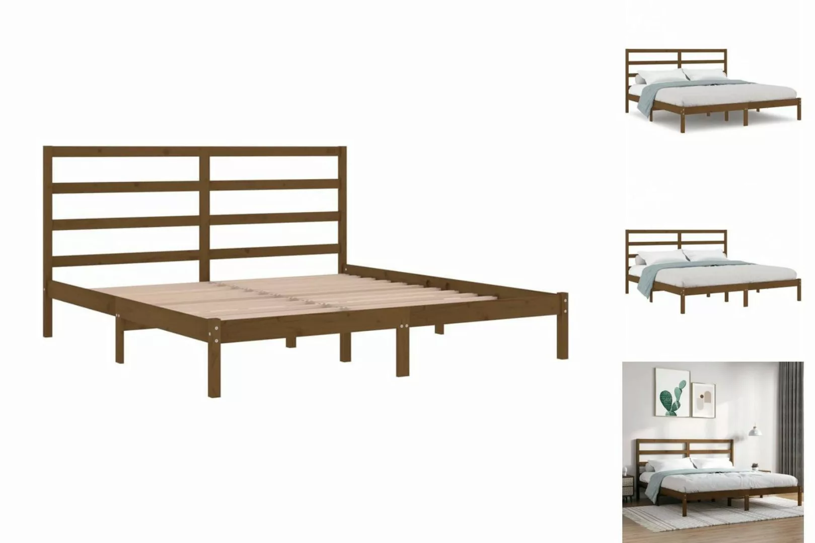 vidaXL Bettgestell Massivholzbett Honigbraun Kiefer 200x200 cm Bett Bettges günstig online kaufen