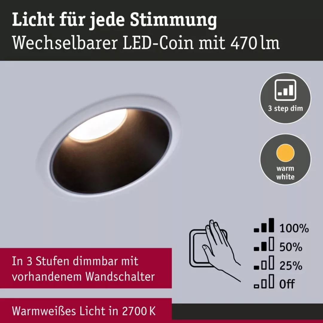 LED Deckeneinbaustrahler Cole in Weiß und Schwarz-matt 6,5W 460lm IP44 günstig online kaufen