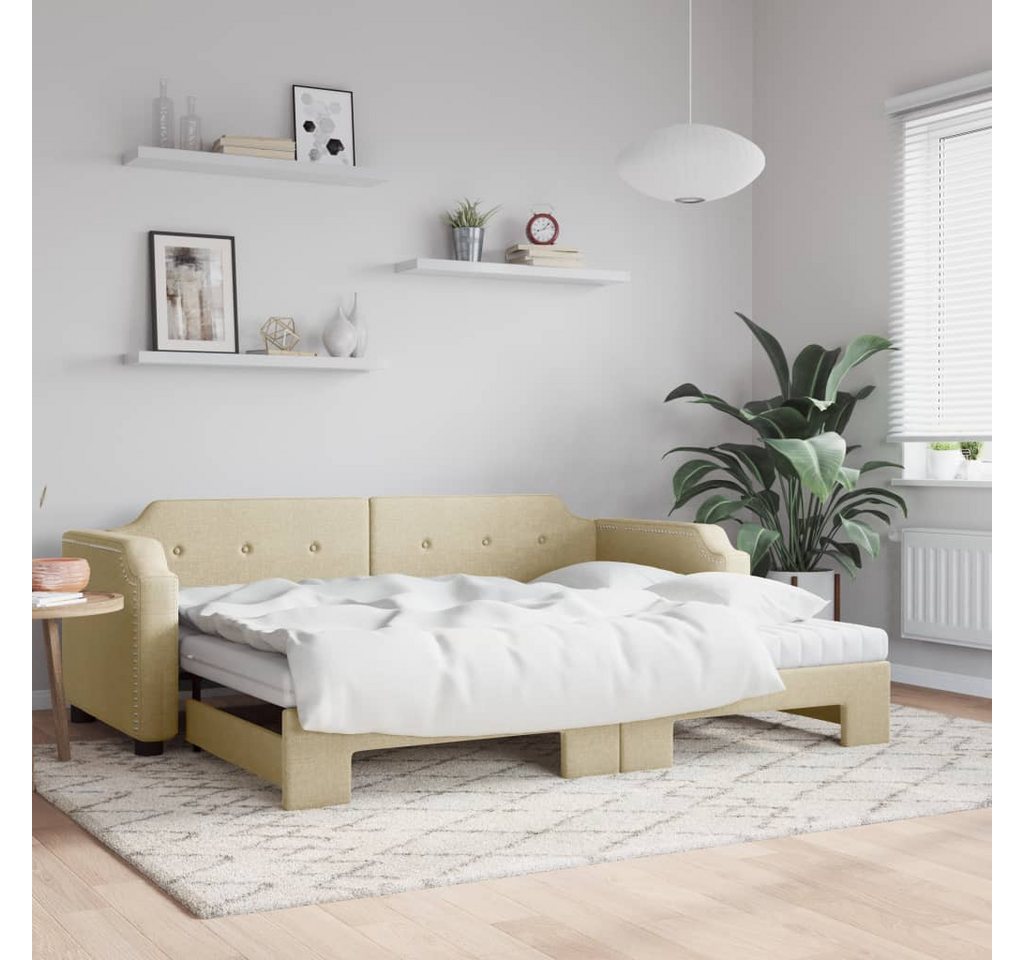 vidaXL Gästebett Gästebett Tagesbett Ausziehbar mit Matratzen Creme 80x200 günstig online kaufen