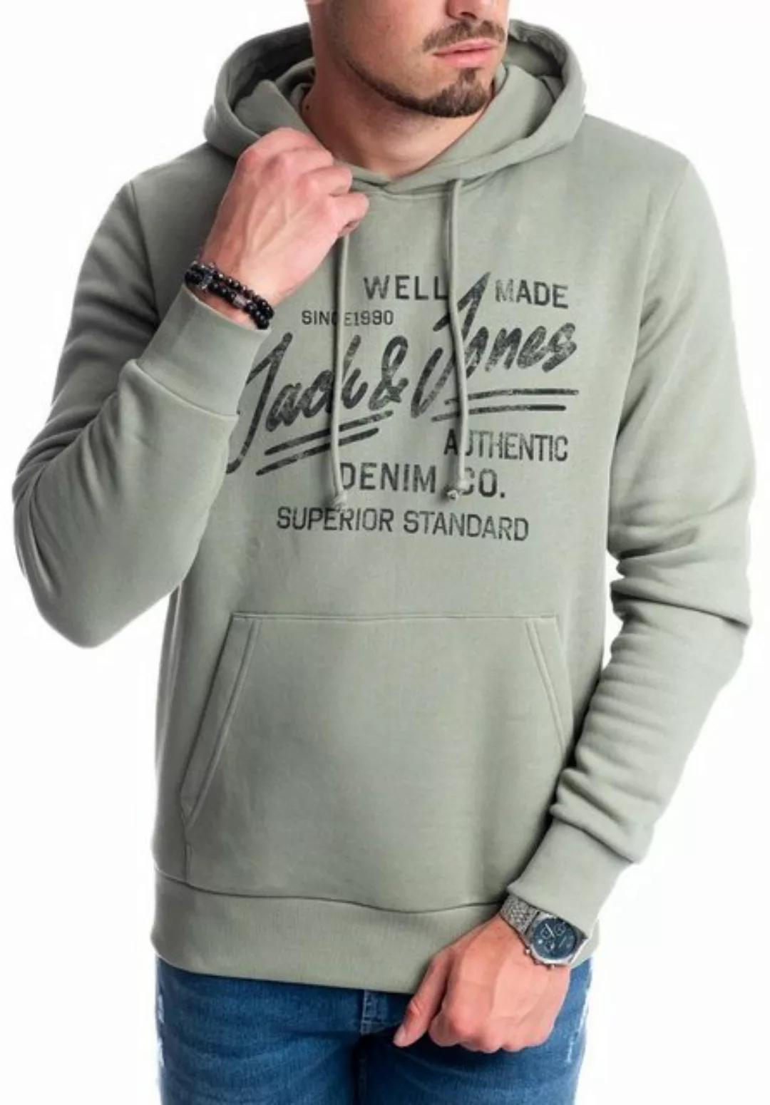 Jack & Jones T-Shirt mit Kängurutasche, Kapuze, mit Logodruck, in Unifarbe günstig online kaufen