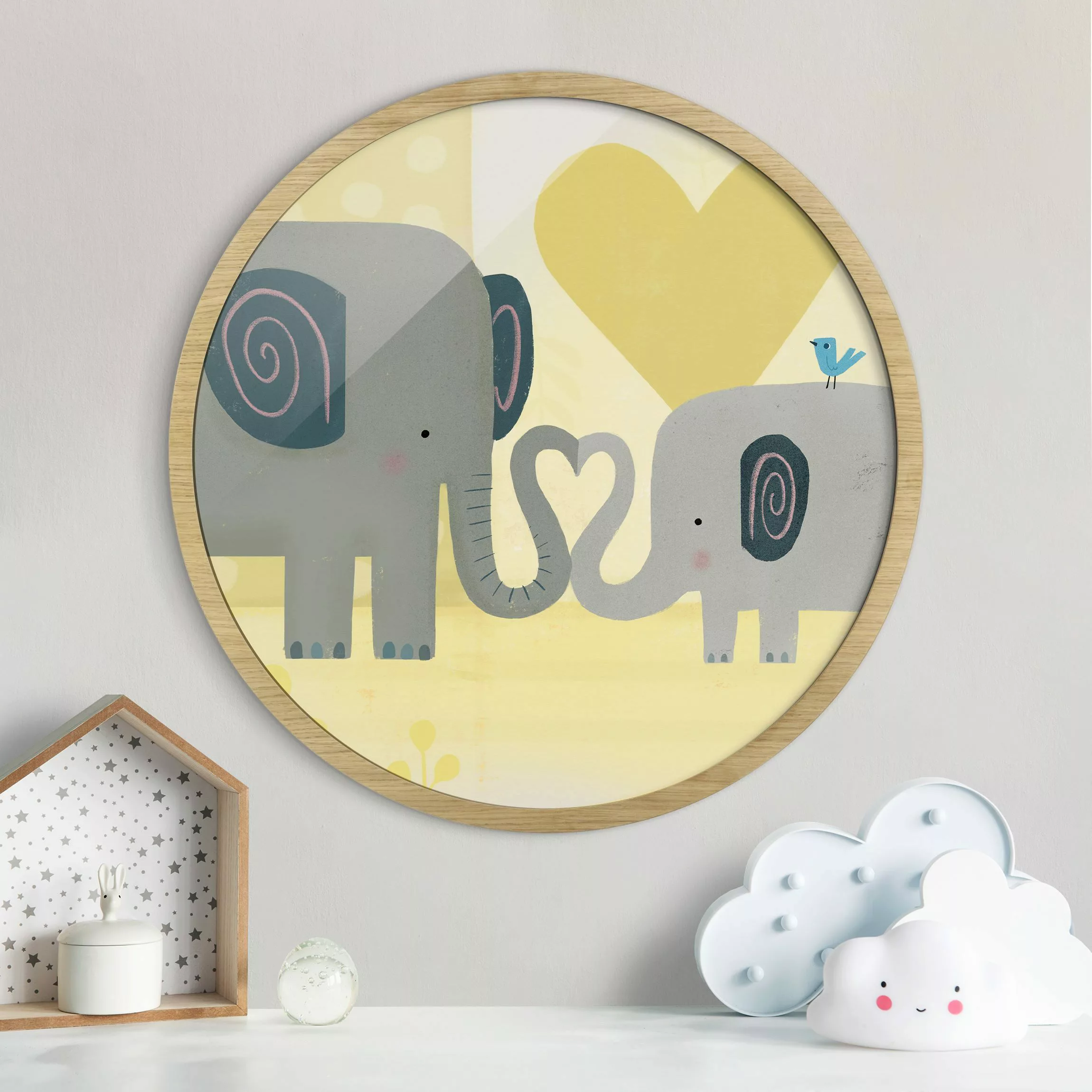 Rundes Gerahmtes Bild Mama und ich - Elefanten günstig online kaufen