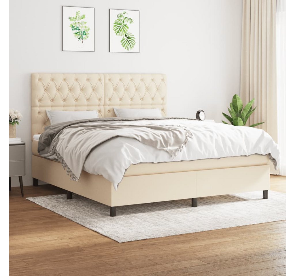 vidaXL Boxspringbett, Boxbett mit Matratze Creme 160x200 cm Stoff günstig online kaufen