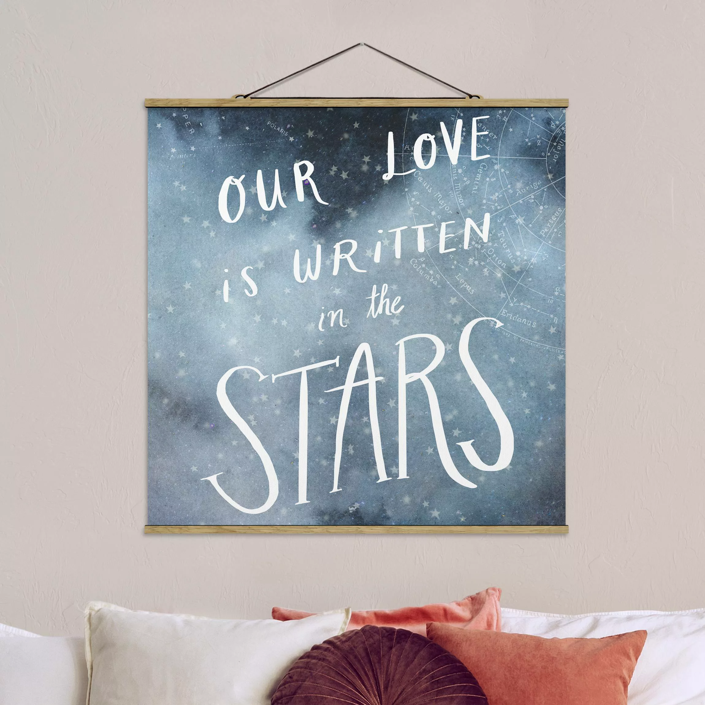 Stoffbild Spruch mit Posterleisten - Quadrat Himmlische Liebe - Sterne günstig online kaufen