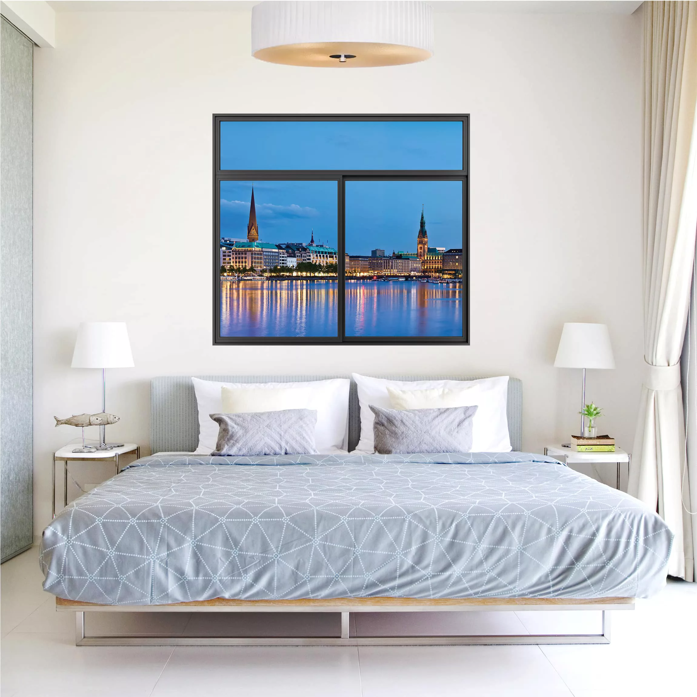 3D Wandtattoo Fenster Schwarz Hamburg Skyline günstig online kaufen