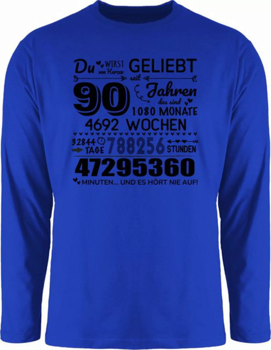 Shirtracer Rundhalsshirt 90 Jahre - Du wirst von Herzen geliebt, 90. Geburt günstig online kaufen