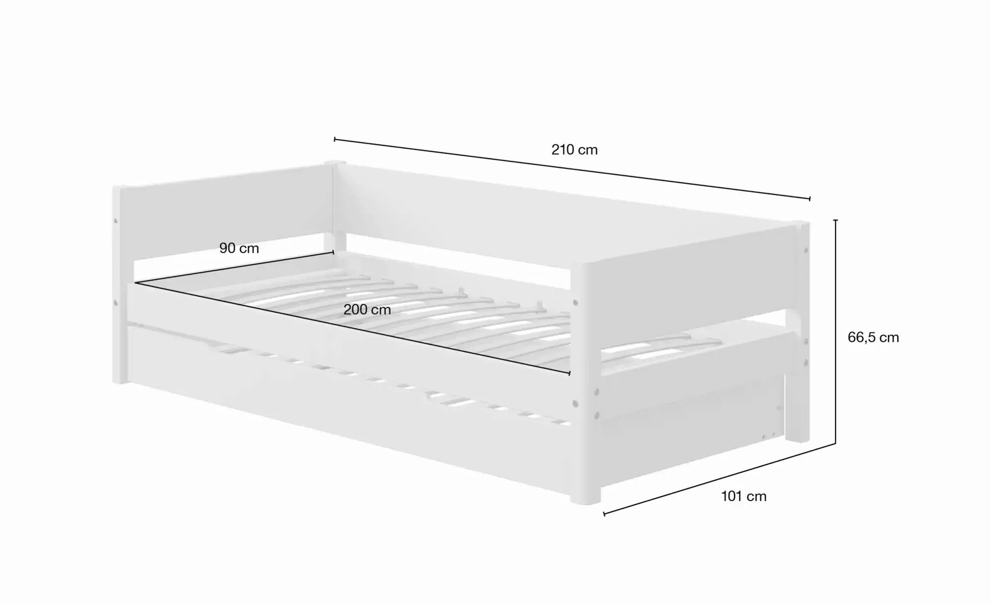 FLEXA Bett mit Ausziehbett  Flexa White ¦ weiß ¦ Maße (cm): B: 210 H: 66,5 günstig online kaufen