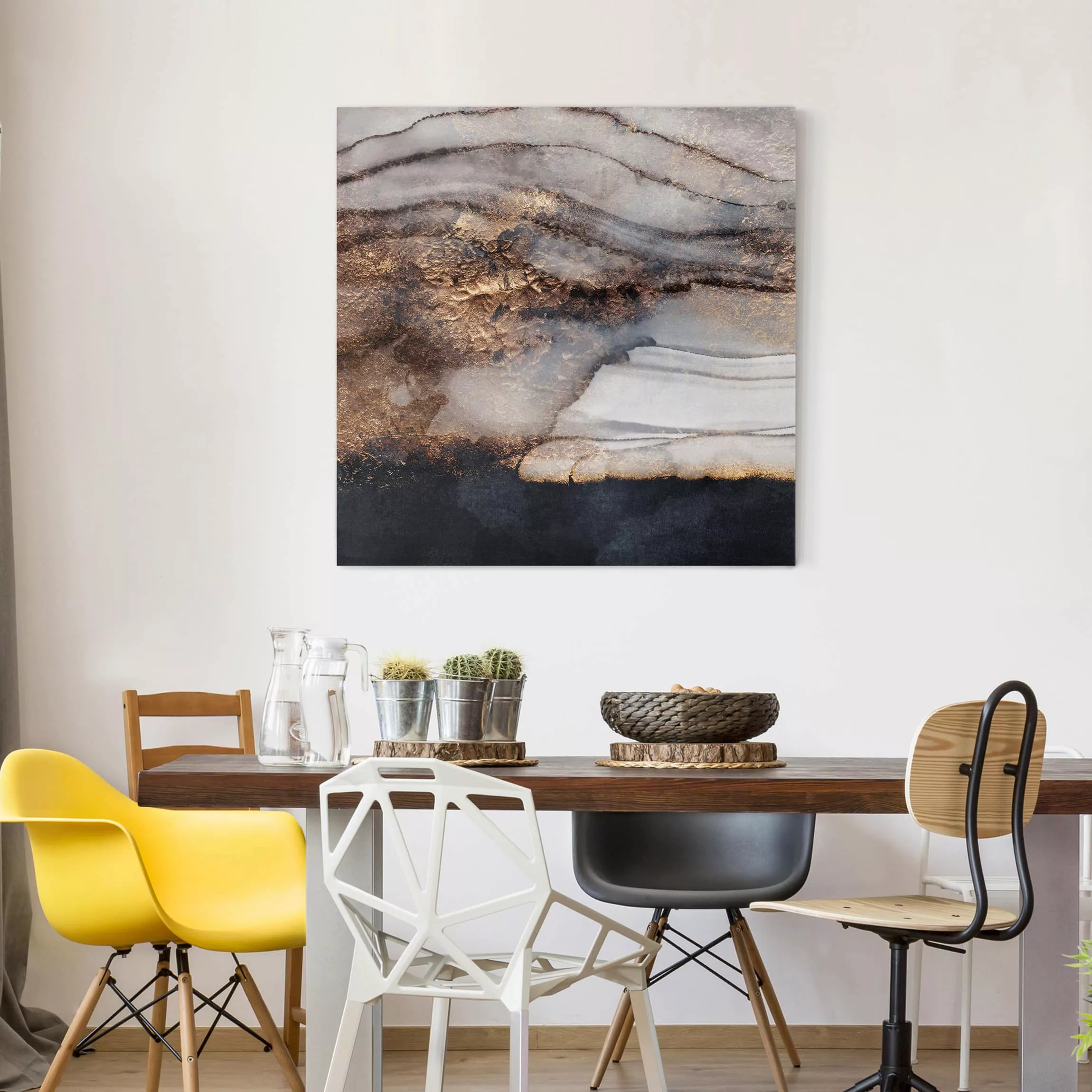 Leinwandbild Abstrakt - Quadrat Goldener Marmor gemalt günstig online kaufen
