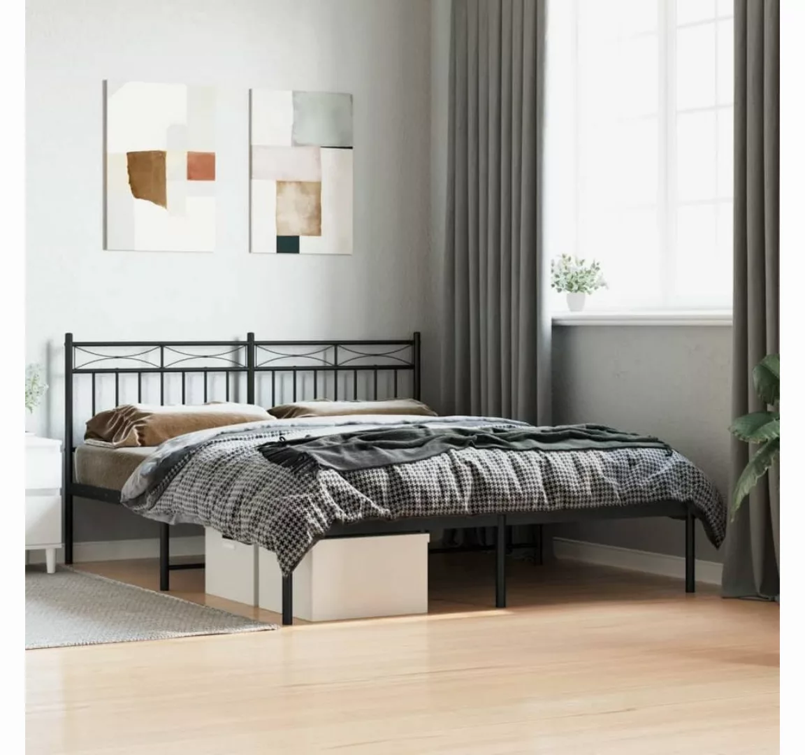 furnicato Bett Bettgestell mit Kopfteil Metall Schwarz 135x190 cm günstig online kaufen