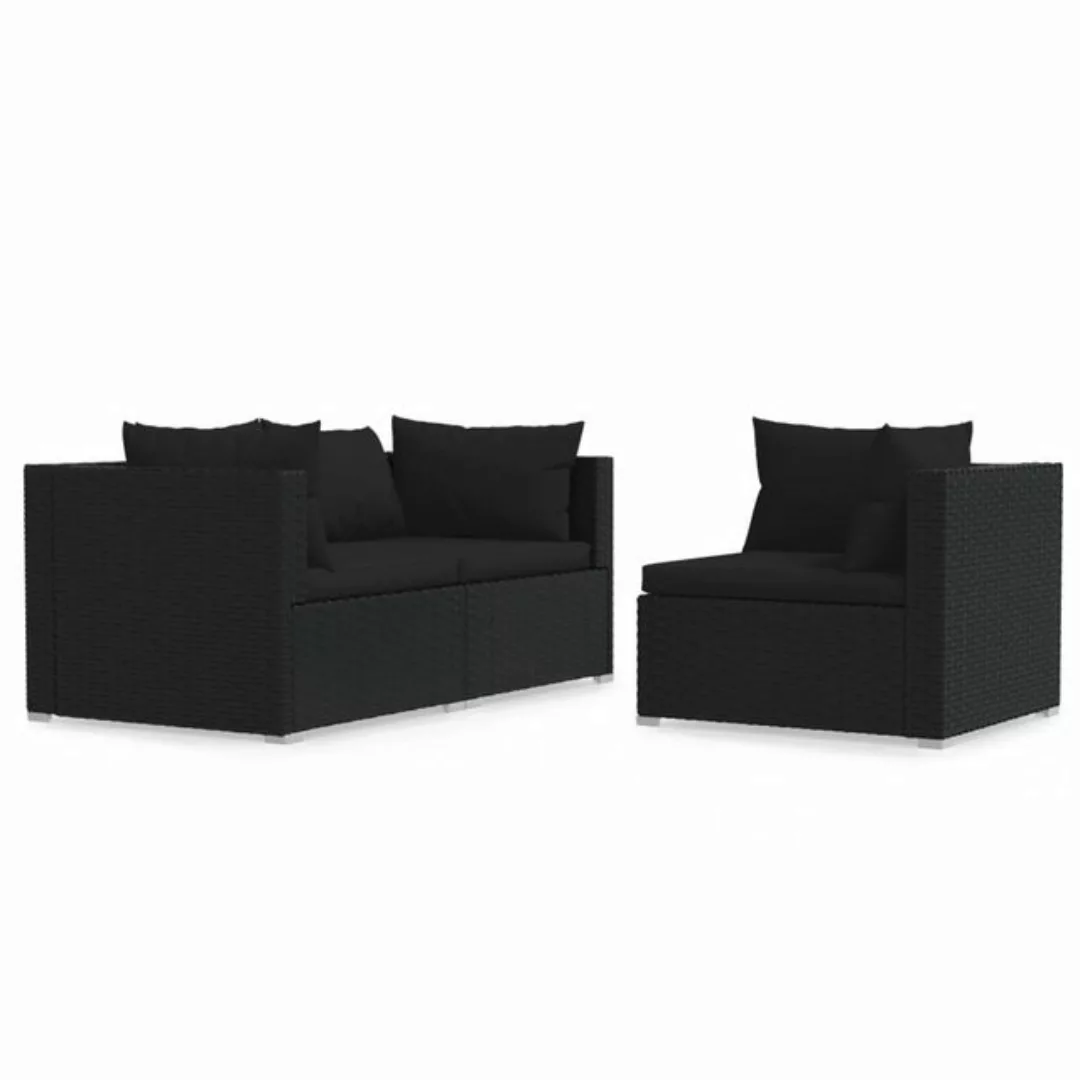 Vidaxl 3-tlg. Garten-lounge-set Mit Auflagen Schwarz Poly Rattan günstig online kaufen