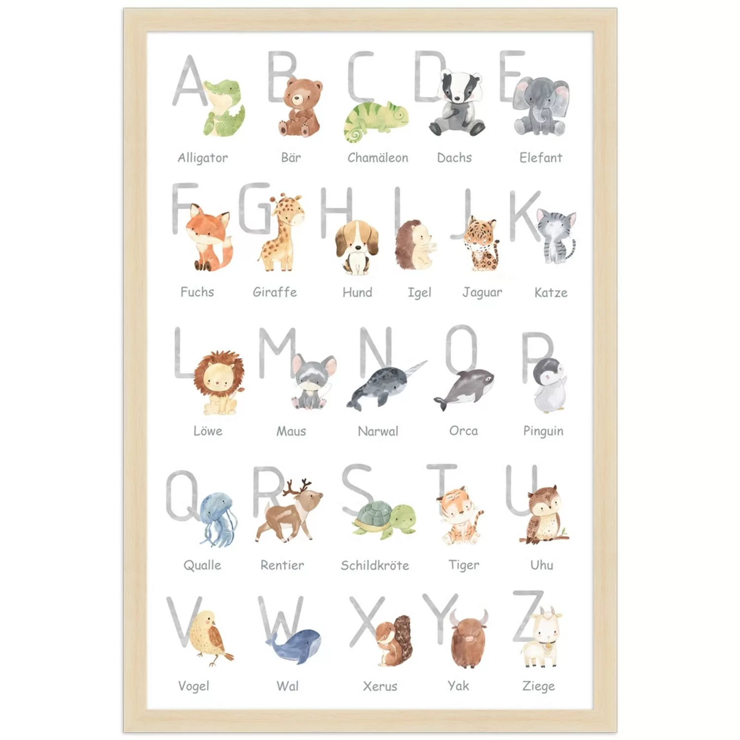 WANDStyle Gerahmtes Poster für Kinderzimmer Alphabet Deutsch 30 x 45 cm günstig online kaufen