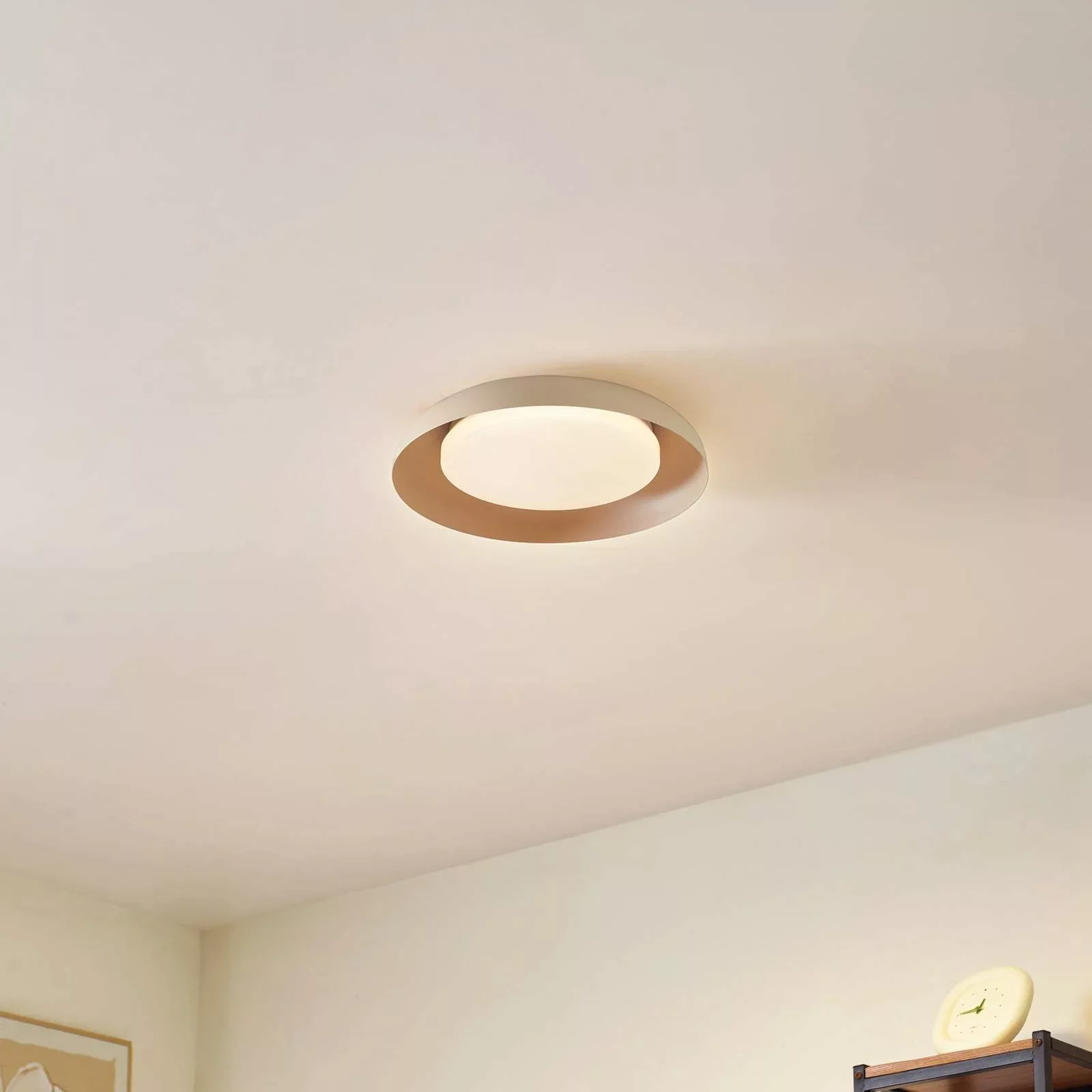 Lindby LED-Deckenleuchte Florie, beige, Metall, Ø 40 cm günstig online kaufen