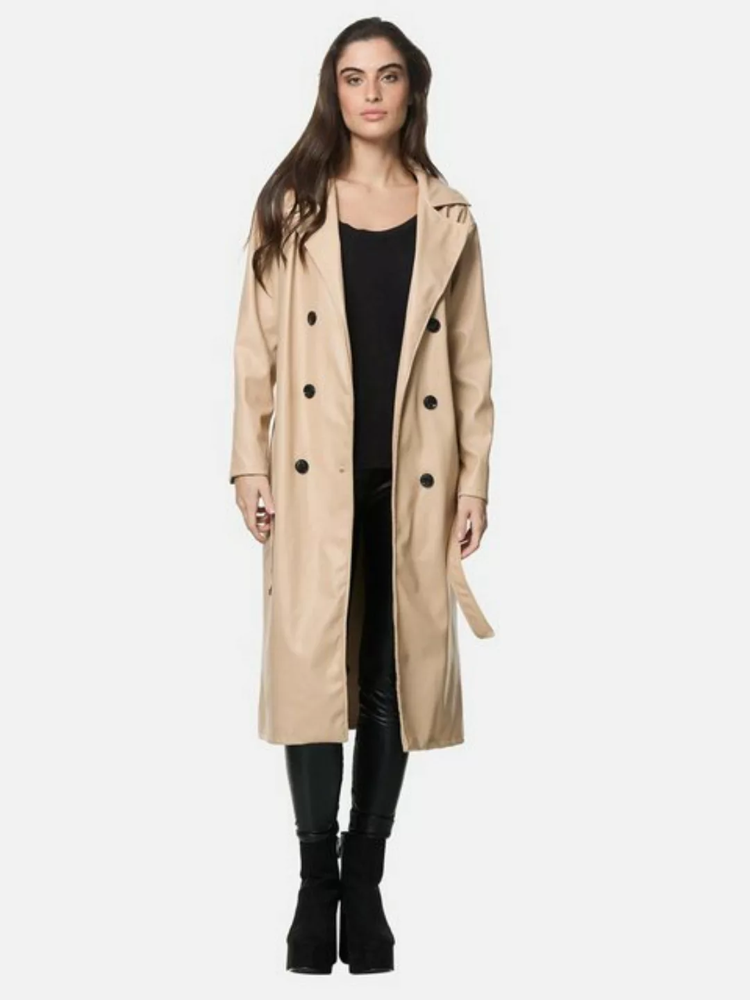 Elara Lederimitatmantel Elara Damen Langer Langer Trenchcoat (1-tlg) günstig online kaufen