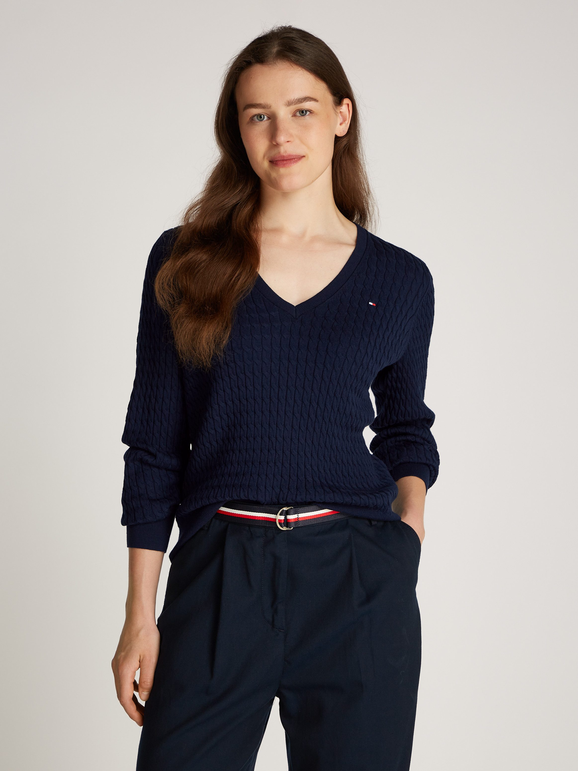 Tommy Hilfiger V-Ausschnitt-Pullover CO CABLE V-NK günstig online kaufen