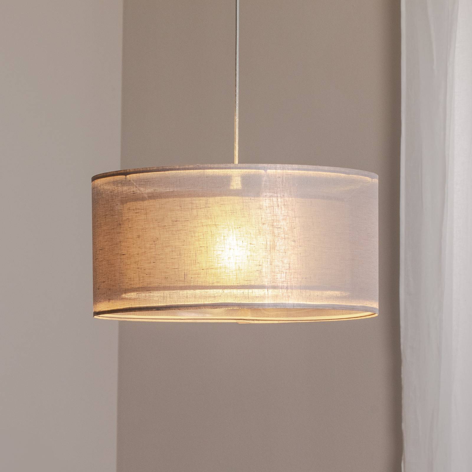 Hängeleuchte Duo Den Light, silbergrau, Ø 50 cm, Leinen, PVC günstig online kaufen