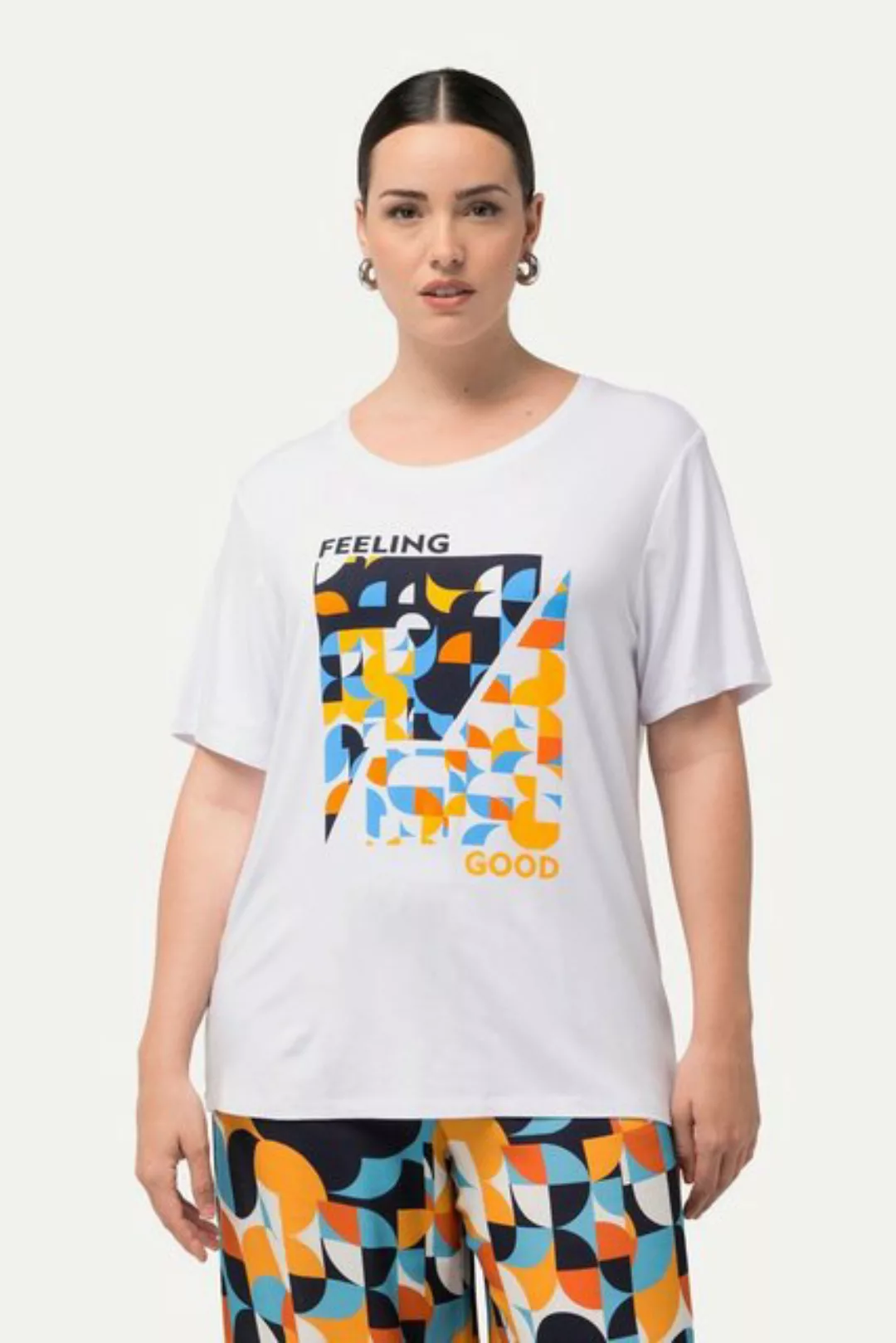 Ulla Popken Rundhalsshirt T-Shirt grafisches Motiv Rundhals Halbarm günstig online kaufen