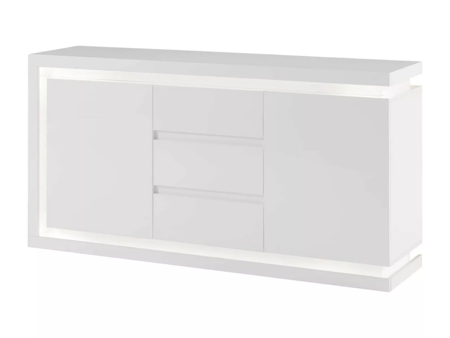 Sideboard mit 2 Türen & 3 Schubladen - Mit LED-Beleuchtung - MDF - Weiß lac günstig online kaufen