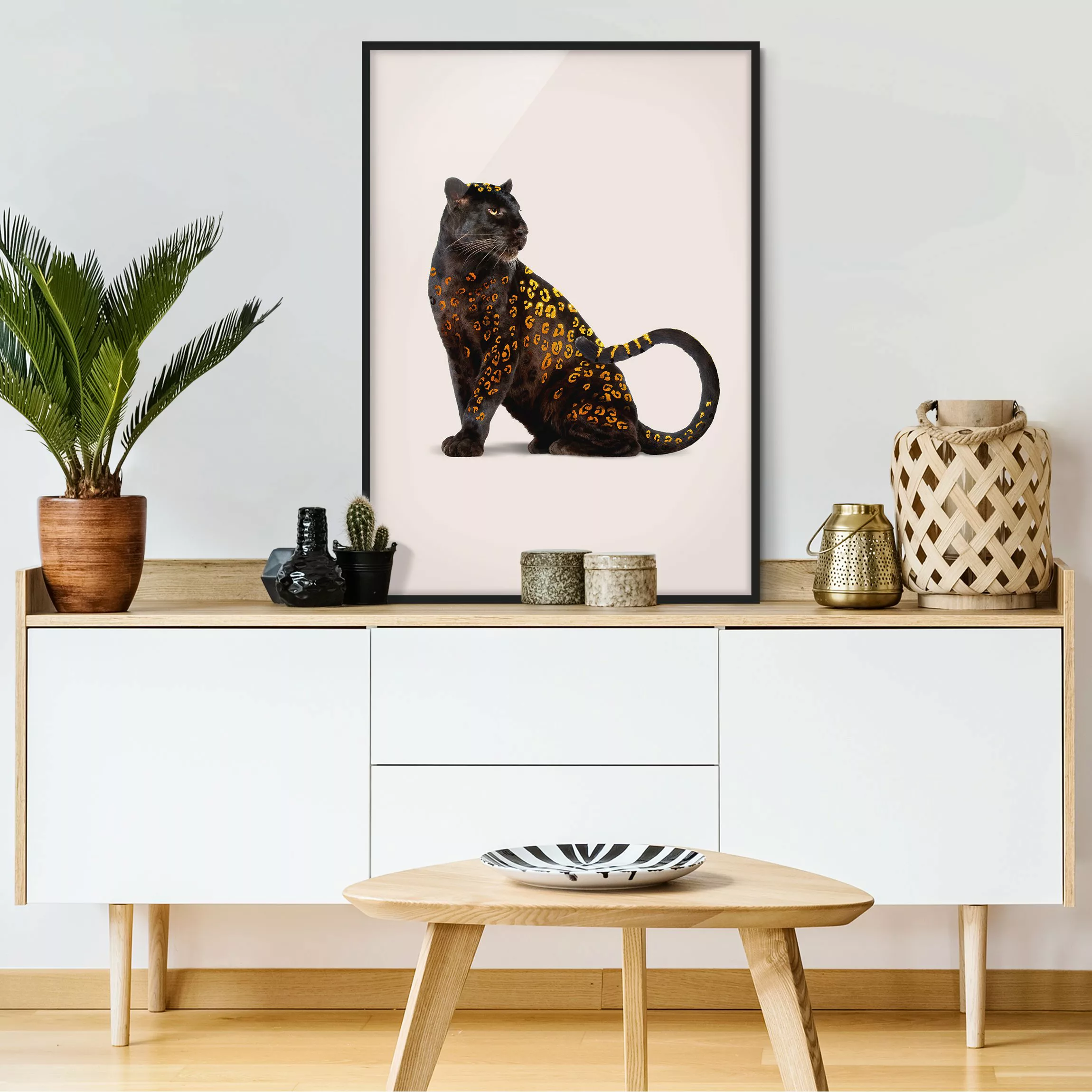Bild mit Rahmen Tiere - Hochformat Goldener Panther günstig online kaufen