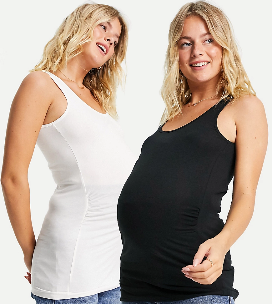 Mamalicious Maternity – 2er-Set Basic-Trägershirts aus Bio-Baumwolle in Sch günstig online kaufen