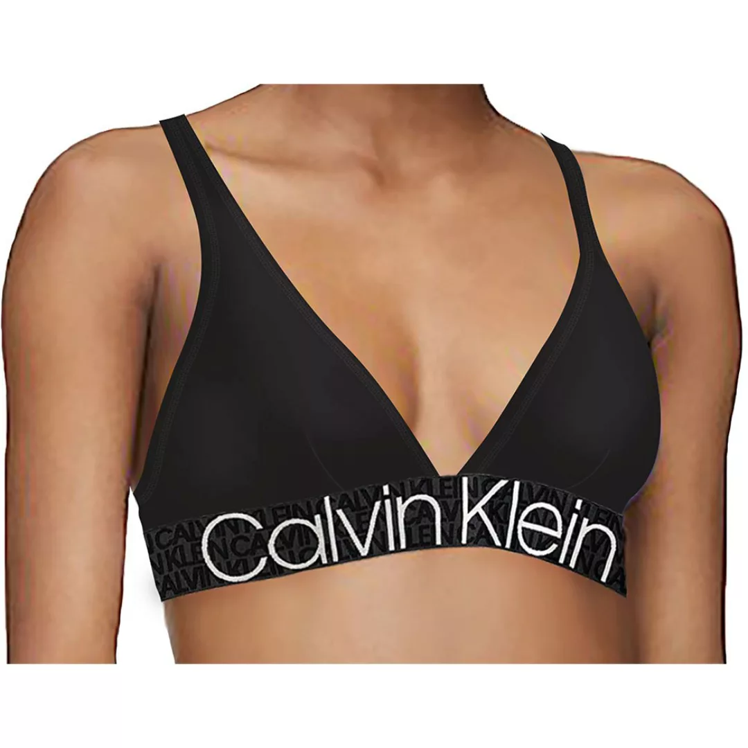Calvin Klein – Eco Cotton – Triangel-Bustier in Schwarz mit großem Logodeta günstig online kaufen