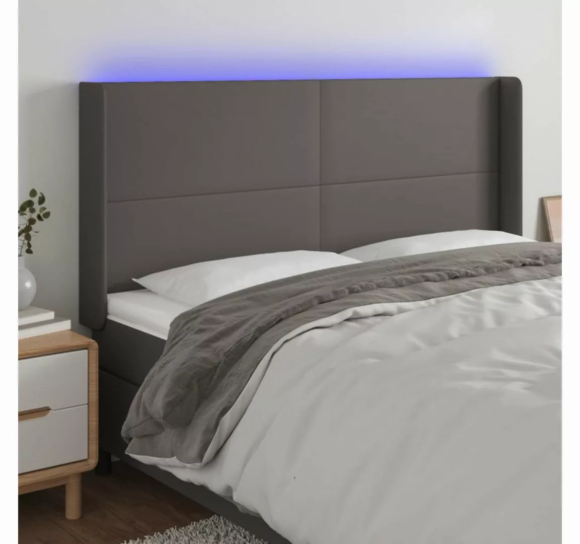 vidaXL Bett, LED Kopfteil Grau 183x16x118/128 cm Kunstleder günstig online kaufen