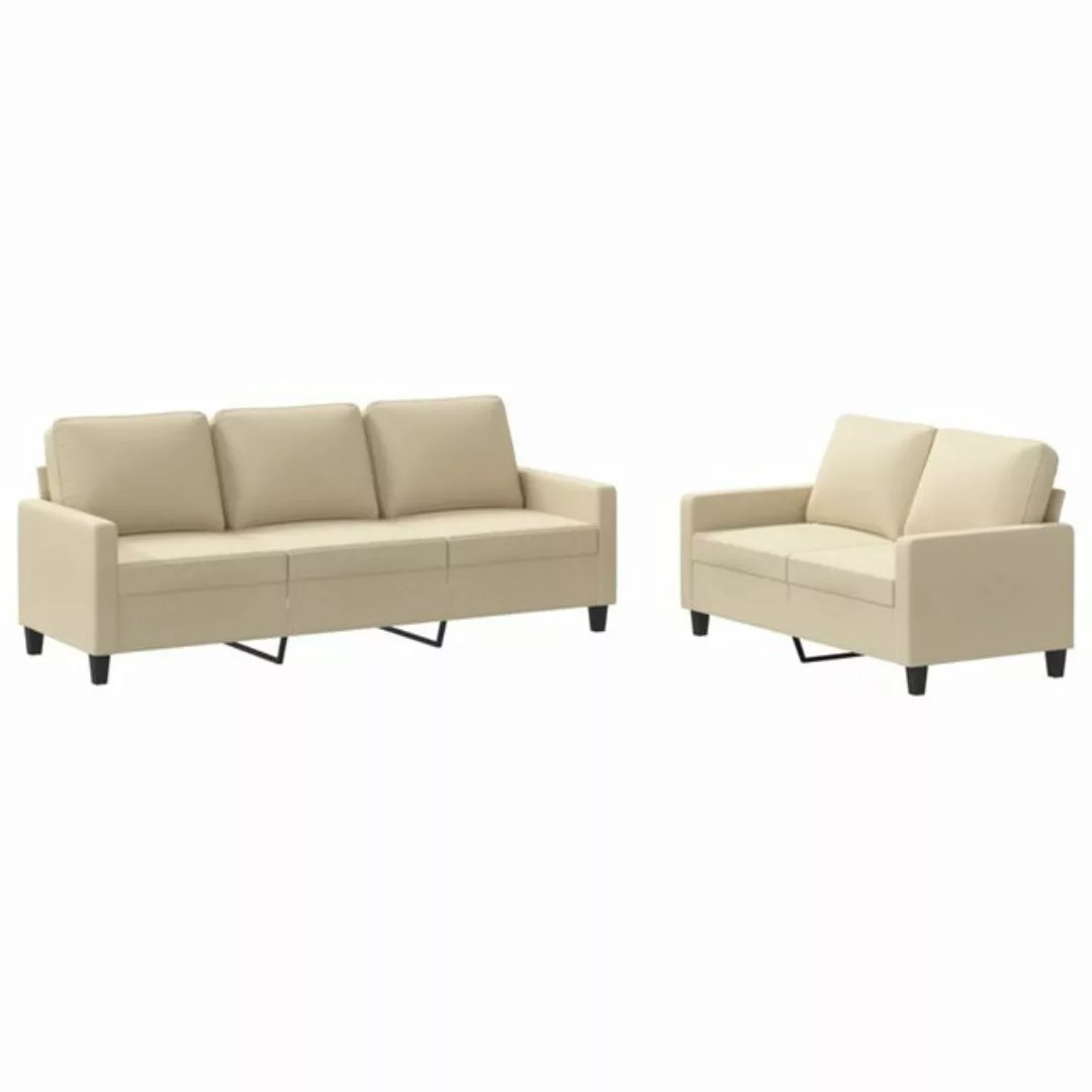 vidaXL Sofa Sofagarnitur mit Kissen Stoff, 2-tlg., Creme günstig online kaufen