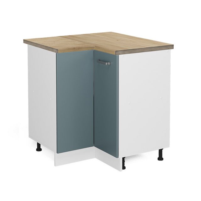 Vicco Eckunterschrank R-Line, Blau-Grau/Weiß, 75.6 cm, AP Eiche günstig online kaufen