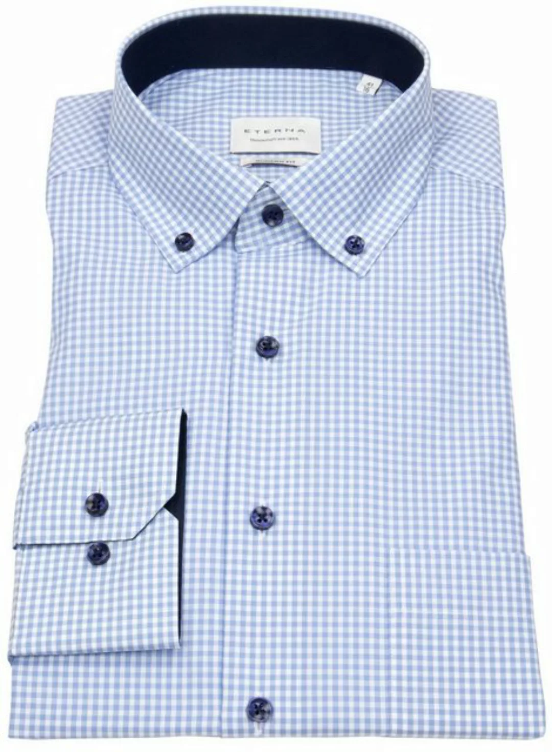 Eterna Karohemd Modern Fit leicht tailliert bügelfrei Button-Down-Kragen günstig online kaufen