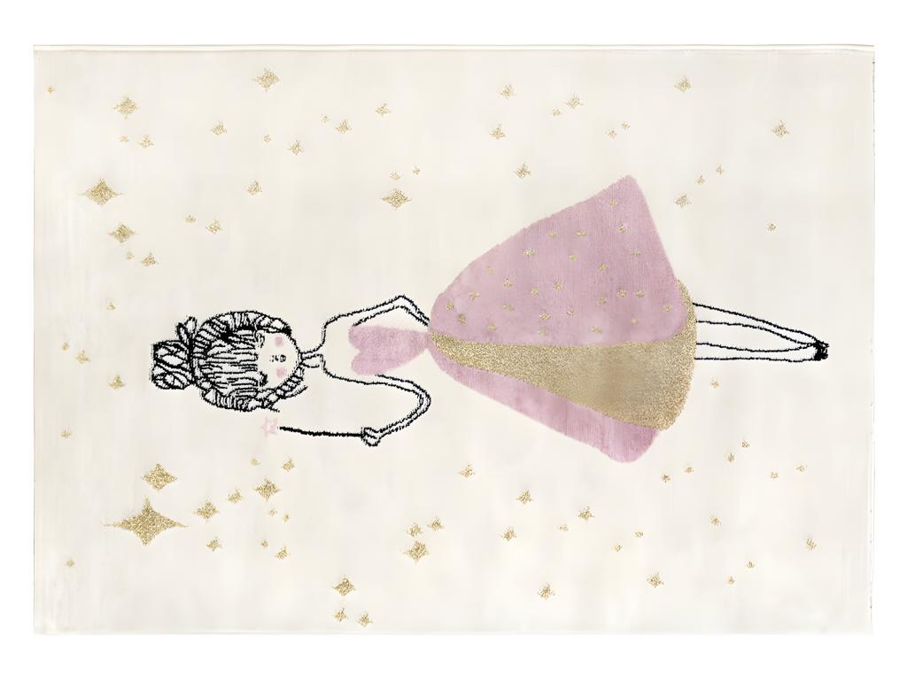 Kinderteppich mit Feenmotif - 120 x 170 cm - Elfenbein  & Rosa - ARIEL günstig online kaufen