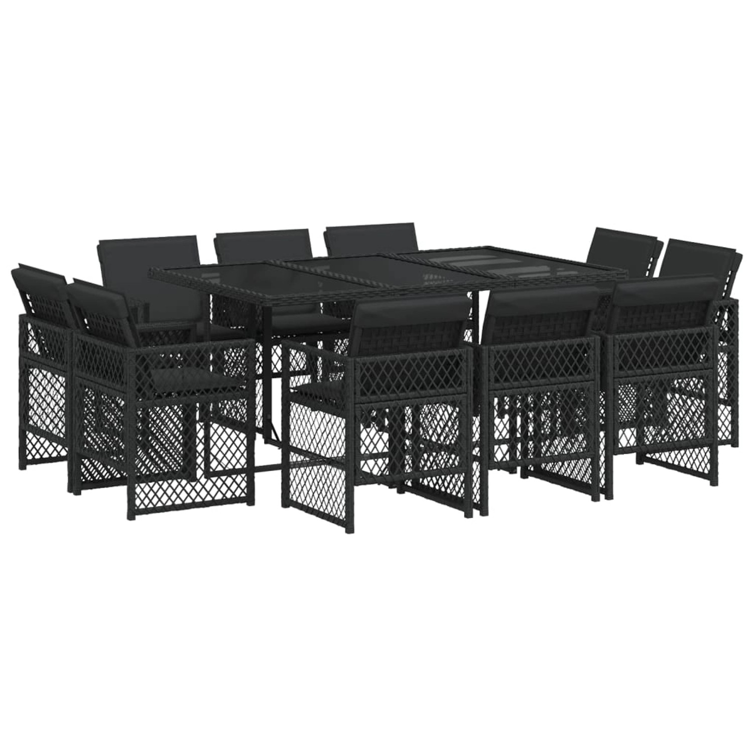 vidaXL 11-Tlg Garten-Essgruppe mit Kissen Schwarz Poly Rattan 3210847 günstig online kaufen