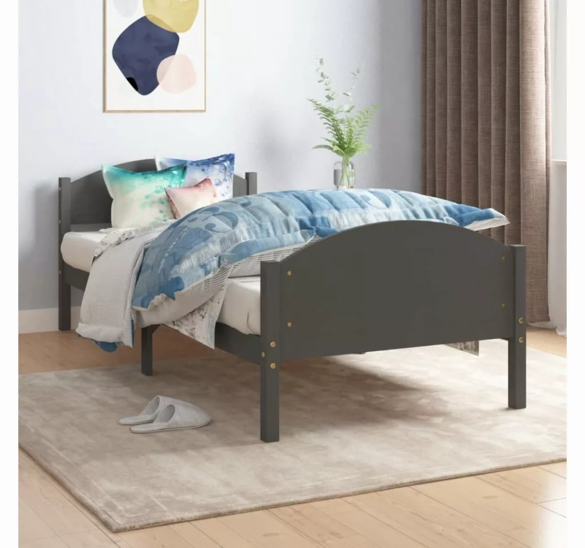 vidaXL Bett Massivholzbett Dunkelgrau Kiefer 100x200 cm günstig online kaufen