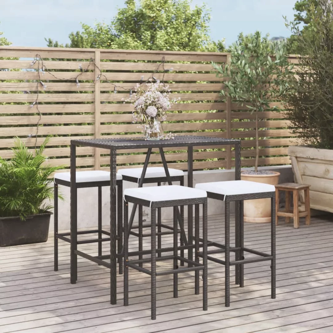 Vidaxl 5-tlg. Gartenbar-set Mit Kissen Schwarz Poly Rattan günstig online kaufen