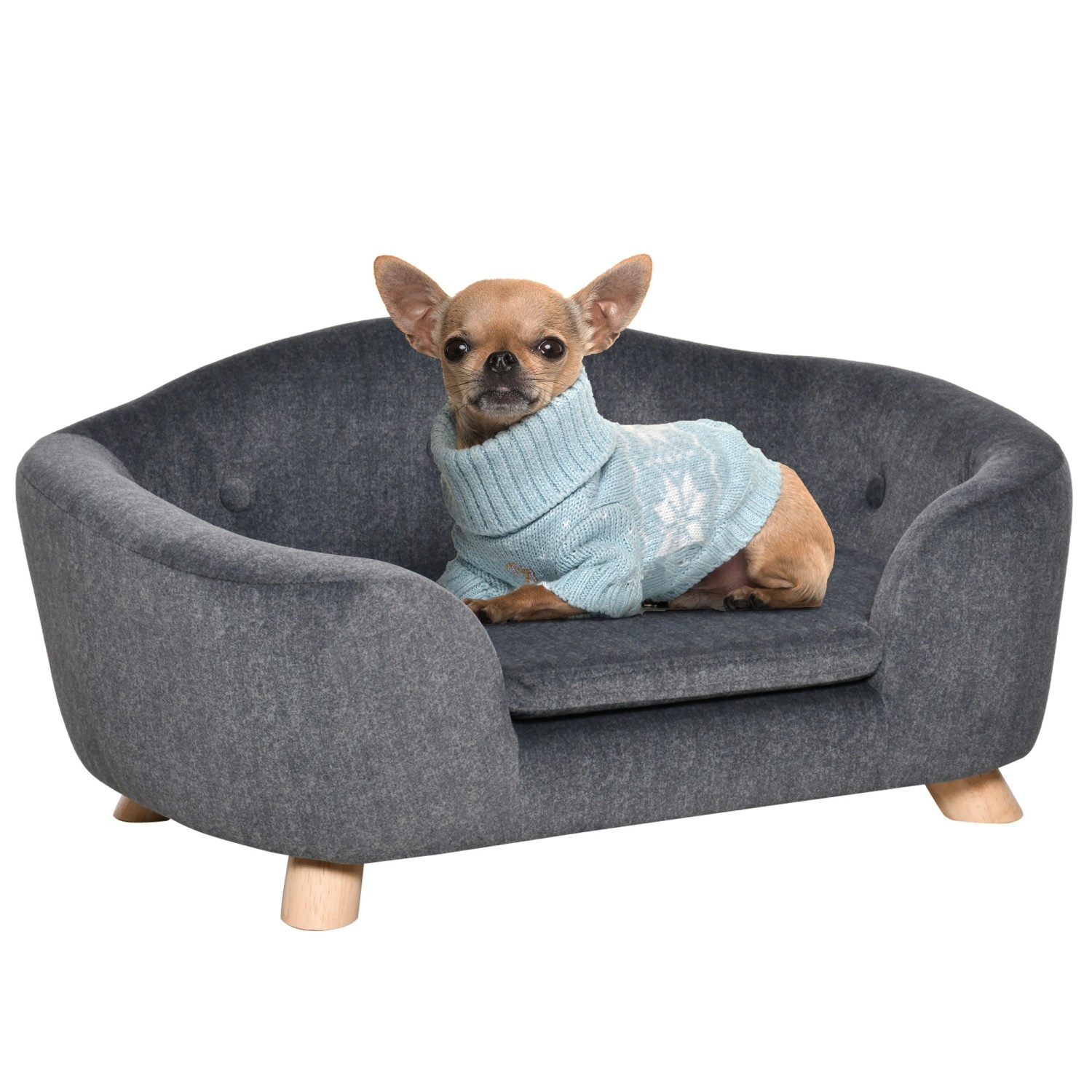 PawHut Hundebett grau Kiefer B/H/L: ca. 47x30x70 cm günstig online kaufen