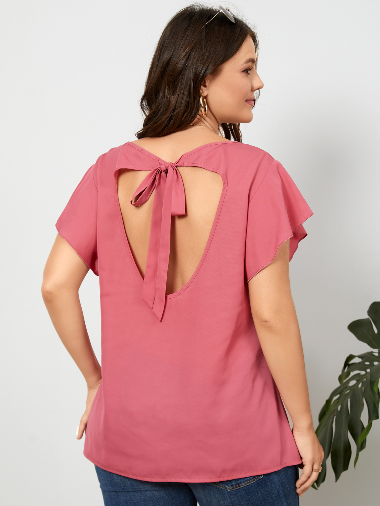 YOINS Plus Größe rückenfreie Design-Bluse zum Binden günstig online kaufen