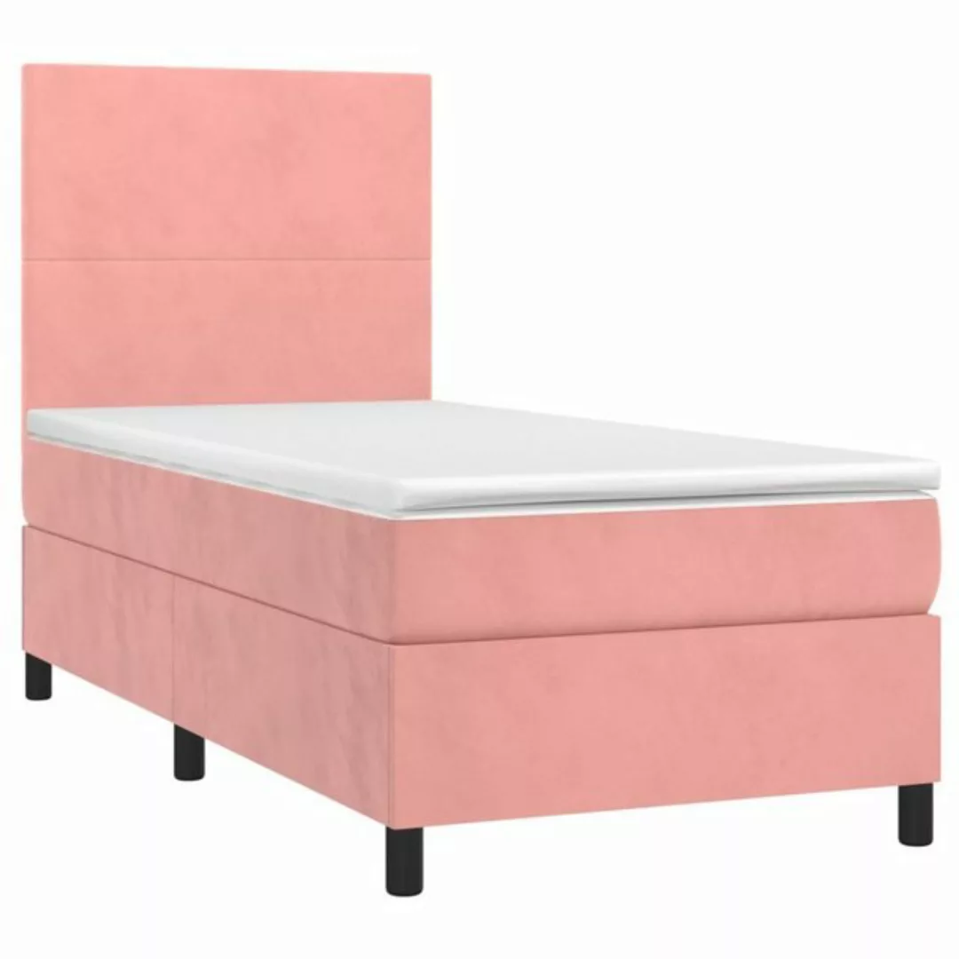 vidaXL Bettgestell Boxspringbett mit Matratze LED Rosa 90x200 cm Samt Bett günstig online kaufen