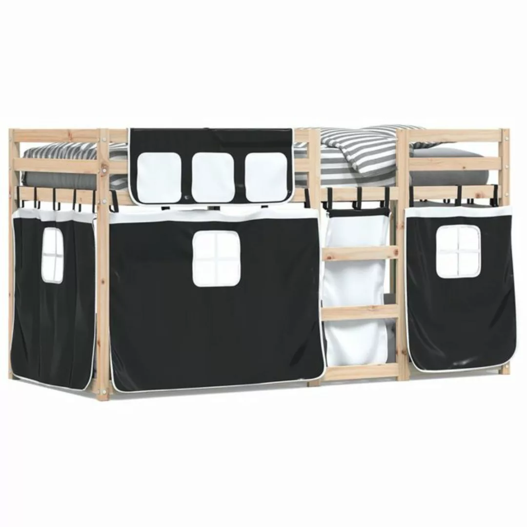 vidaXL Etagenbett Etagenbett mit Vorhängen Weiß Schwarz 90x190 cm Kiefernho günstig online kaufen