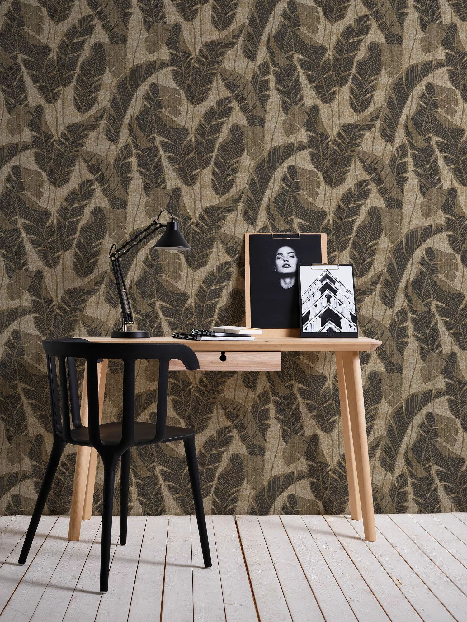 Bricoflor Vliestapete Palmenblätter in Gold Creme Elegante Tapete mit Feder günstig online kaufen