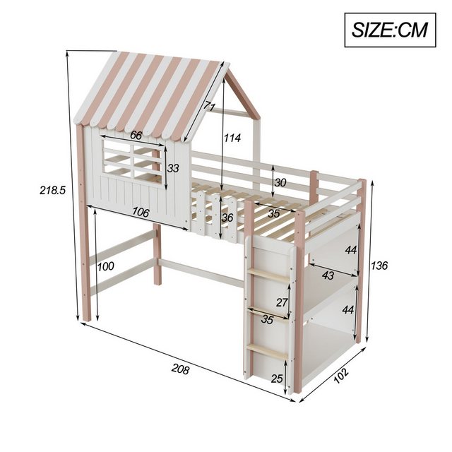 Flieks Hochbett Hausbett Kinderbett 90x200cm mit Sicherheitsleiter und Abla günstig online kaufen