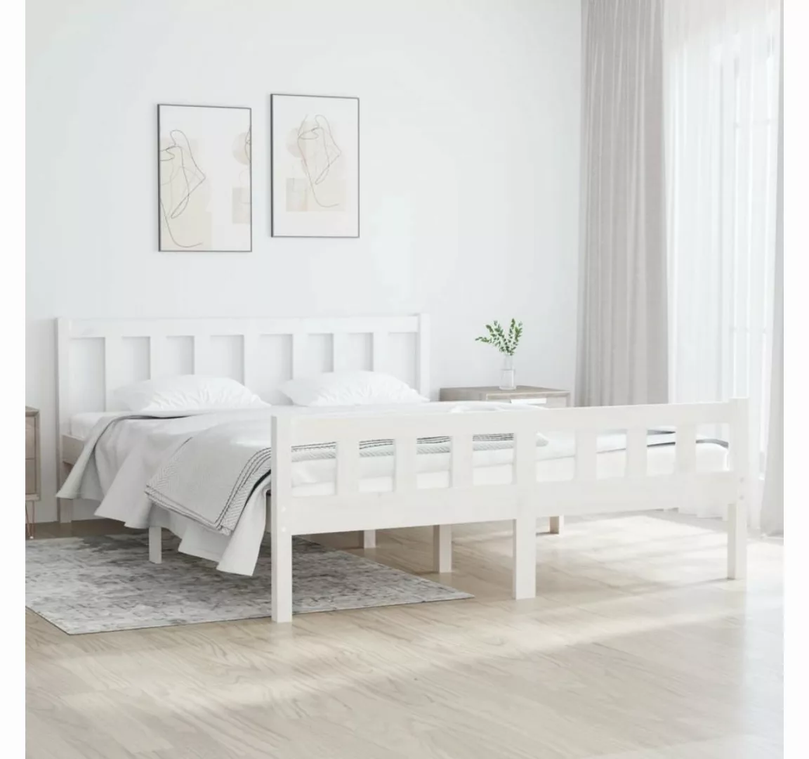 vidaXL Bett Massivholzbett Weiß 135x190 cm günstig online kaufen