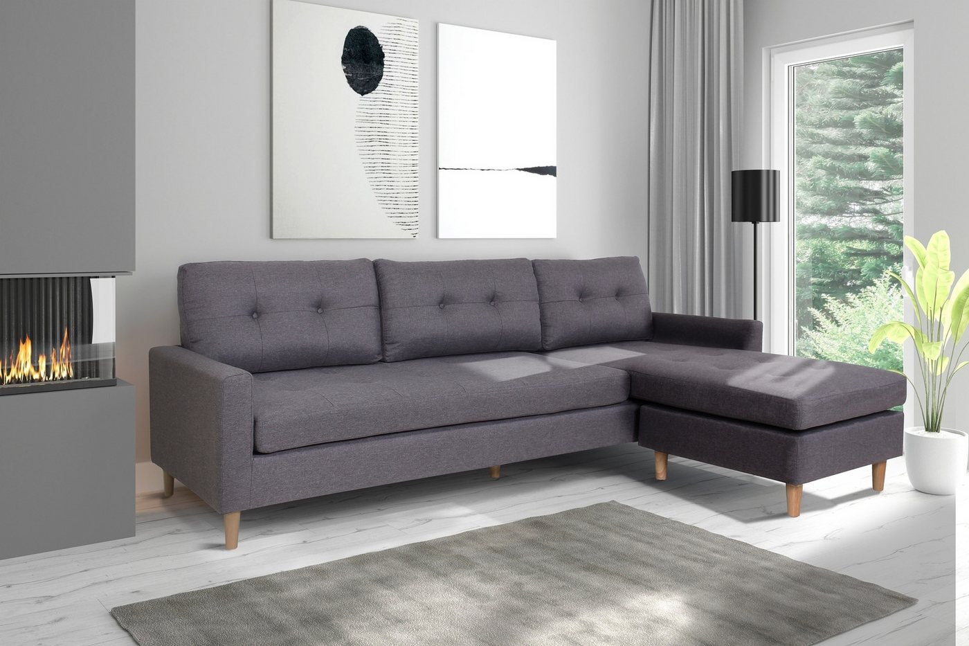 freiraum Ecksofa ATLANTA, rechts/links stellbar, Stoff dunkelgrau - 218 x 7 günstig online kaufen