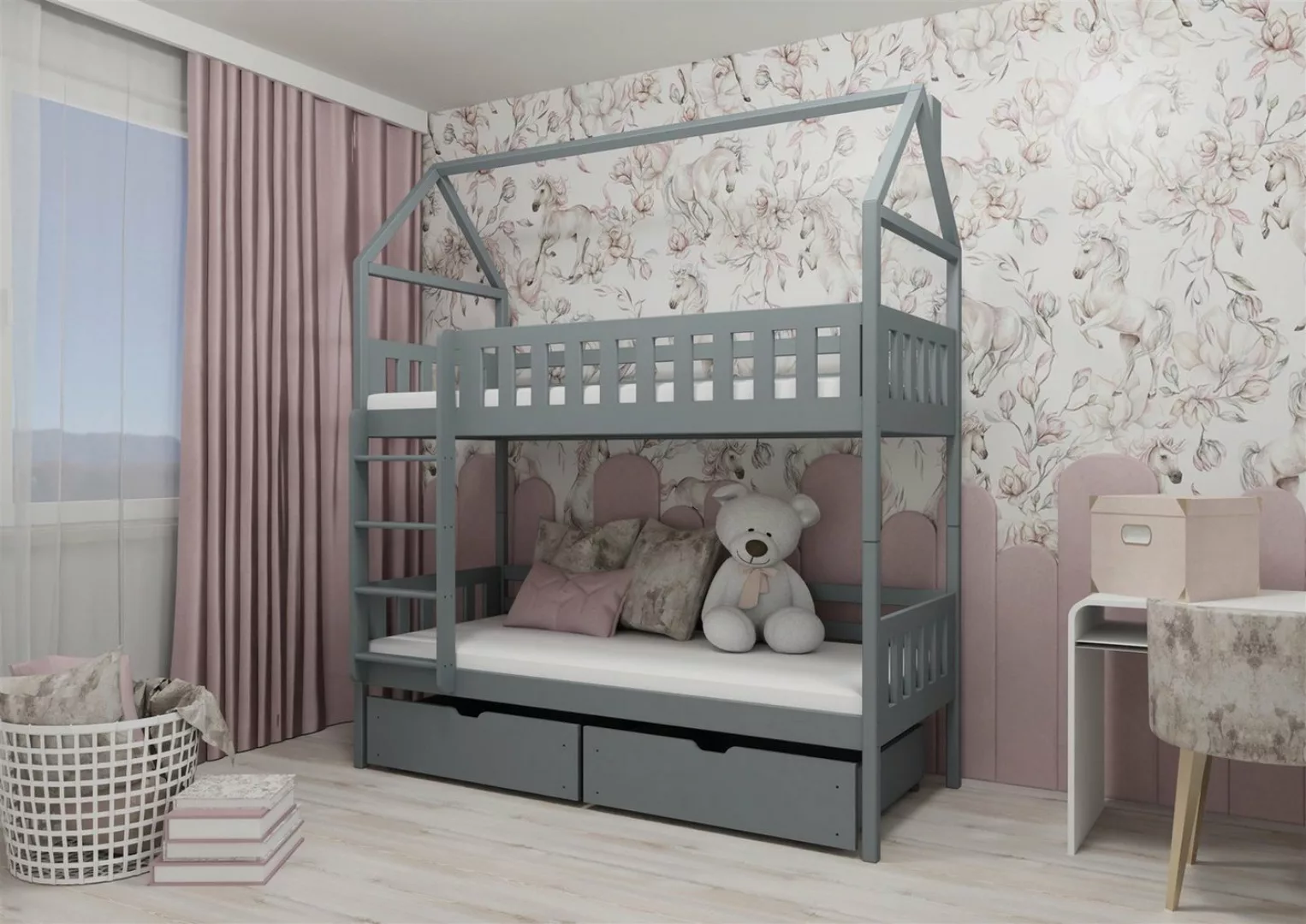 Fun Möbel Hochbett Etagenbett Hausbett Kinderbett WENDY (200x90cm, inkl. Ra günstig online kaufen