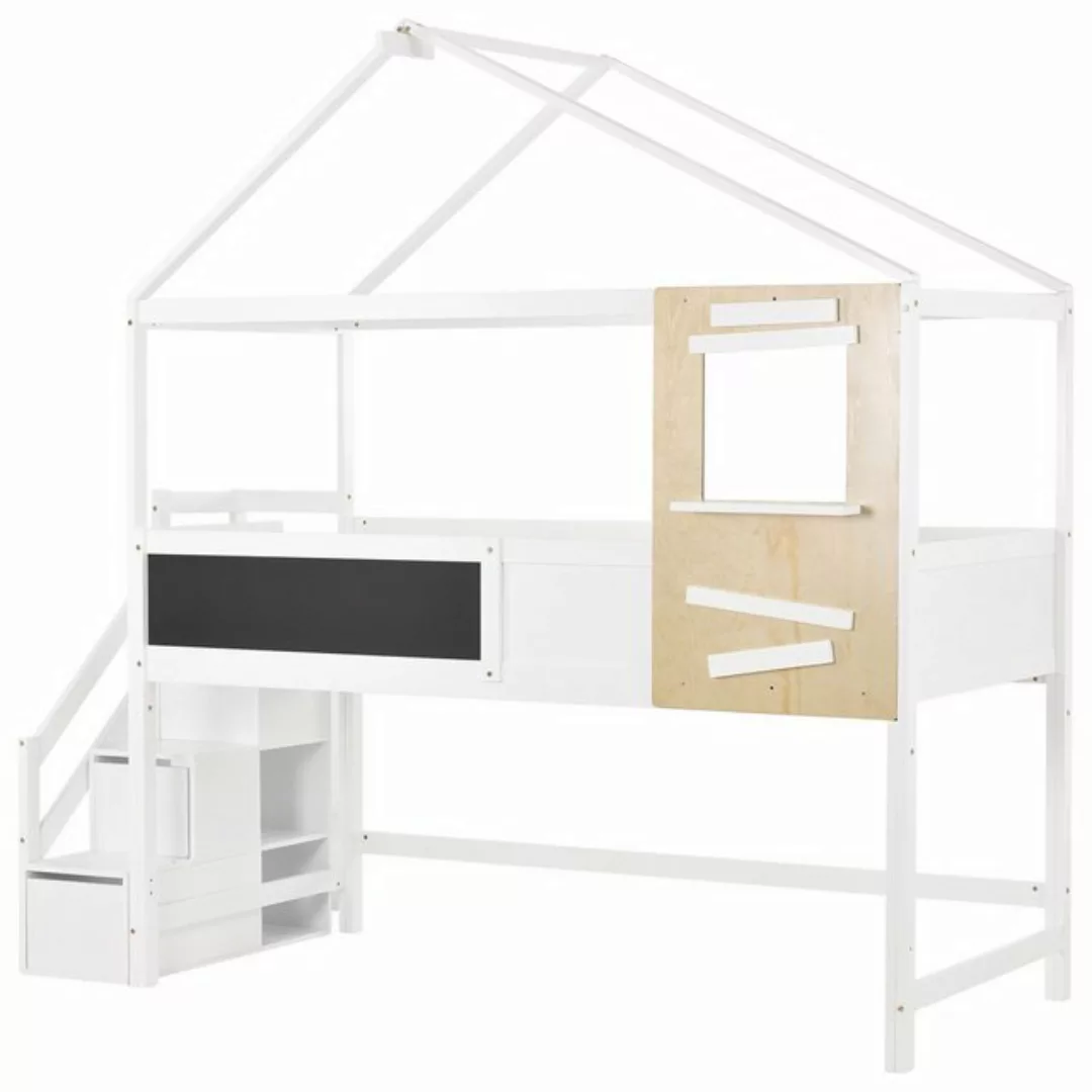 DOPWii Einzelbett 200x90cm Hausbett,Kinderbett,mit Treppe und Fenster,Latte günstig online kaufen