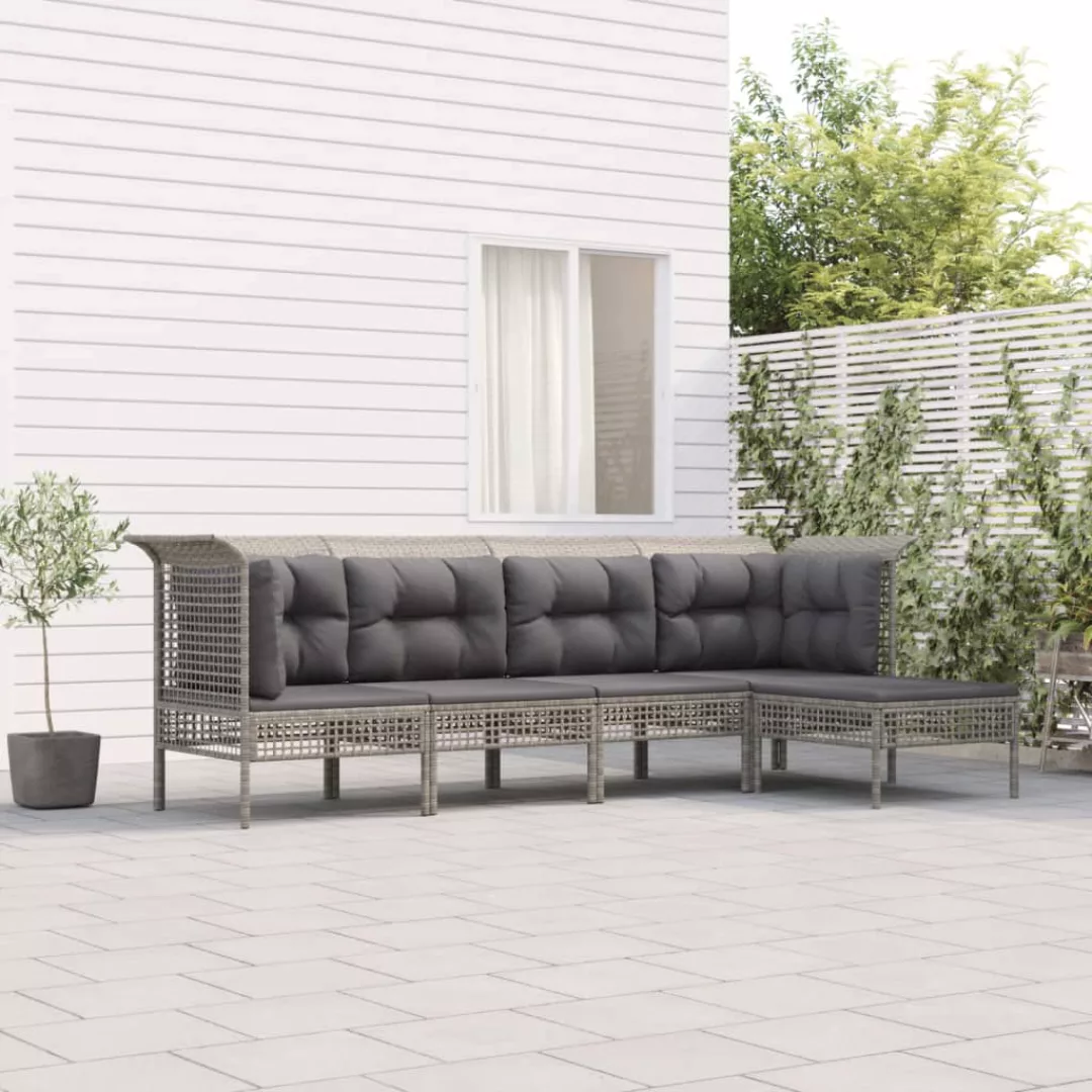 Vidaxl 5-tlg. Garten-lounge-set Mit Kissen Grau Poly Rattan günstig online kaufen