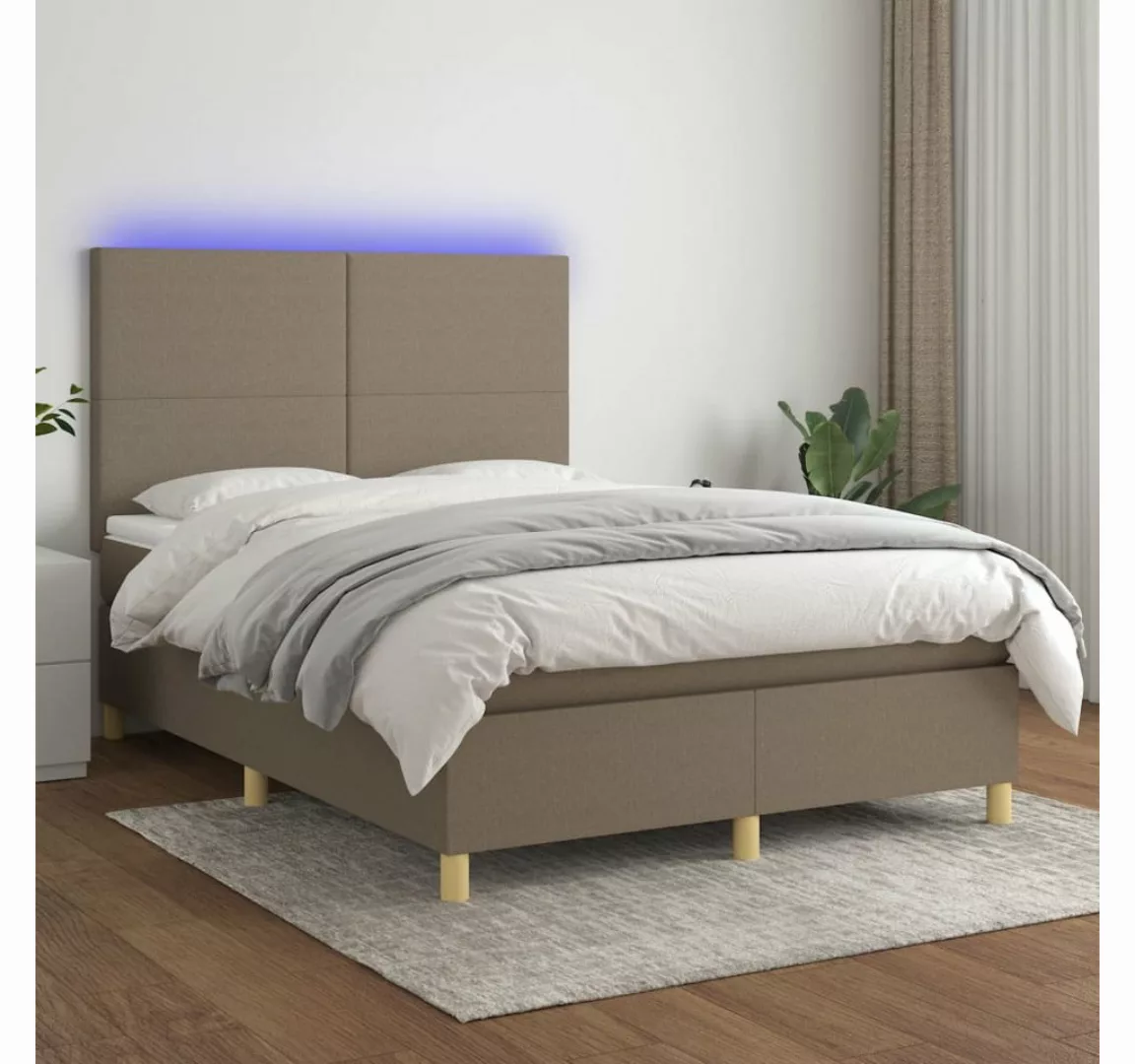 vidaXL Boxspringbett (140 x 200 cm, Schlichtes Design, Taupe), mit LED günstig online kaufen