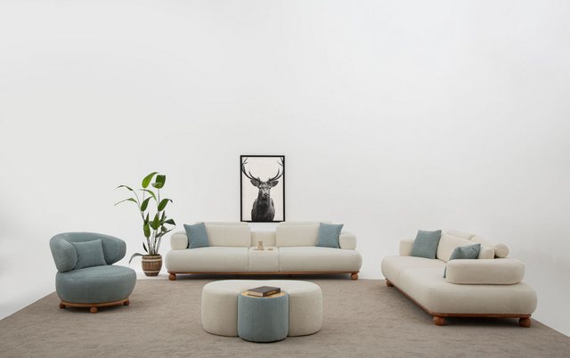 Nobelaa Sofa Sitzgruppe/Sofa Set - Wohnzimmergarnitur "Liatris" 3+3+1- Weiß günstig online kaufen