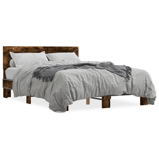 vidaXL Bett Bettgestell Räuchereiche 120x190 cm Holzwerkstoff und Metall günstig online kaufen