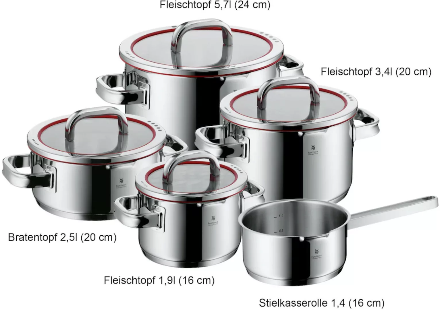 WMF Topf-Set »Function 4«, 5-teiliges Top-Set mit Glasdeckel, unbeschichtet günstig online kaufen