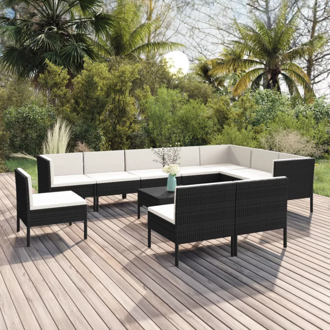 11-tlg. Garten-lounge-set Mit Auflagen Poly Rattan Schwarz günstig online kaufen